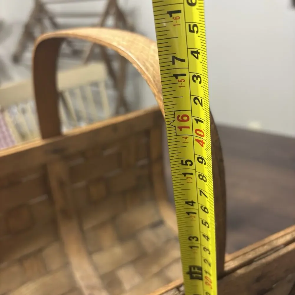 Vtg Lg Wood Fireplace Log Kindling Basket Caddy American Primitive Rustic Cabin